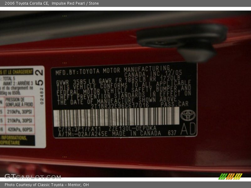 Impulse Red Pearl / Stone 2006 Toyota Corolla CE