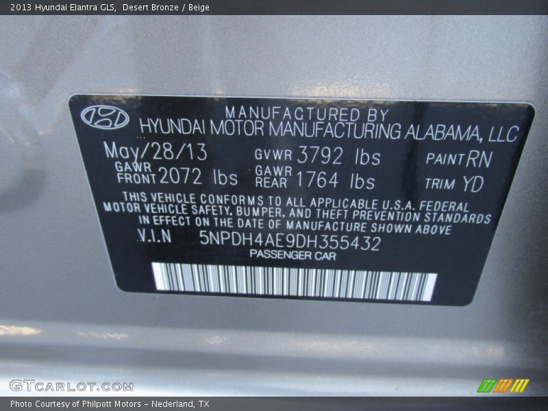 Desert Bronze / Beige 2013 Hyundai Elantra GLS