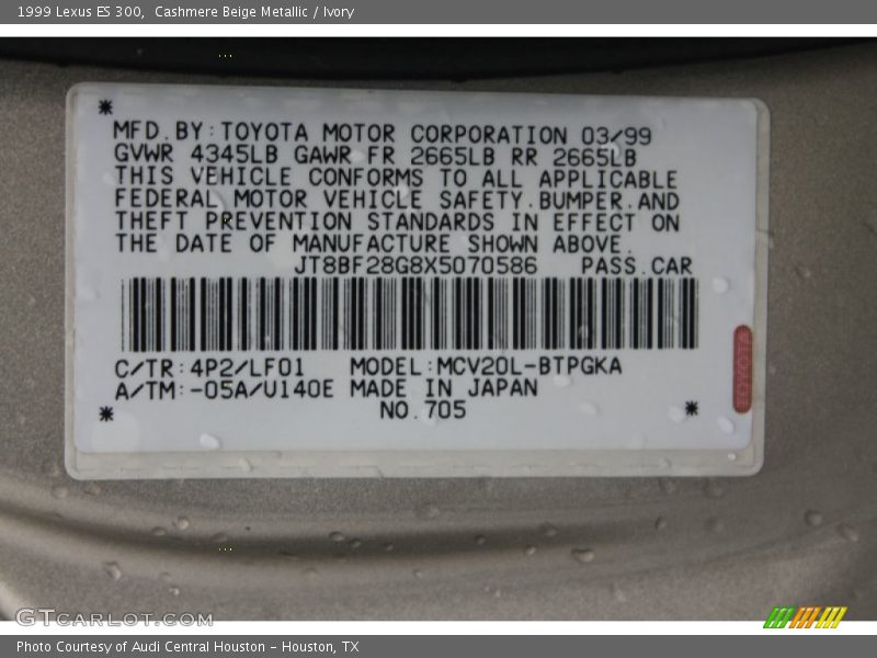 Cashmere Beige Metallic / Ivory 1999 Lexus ES 300