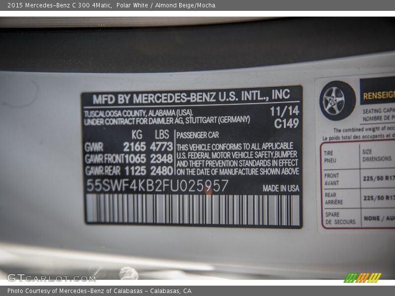 Polar White / Almond Beige/Mocha 2015 Mercedes-Benz C 300 4Matic