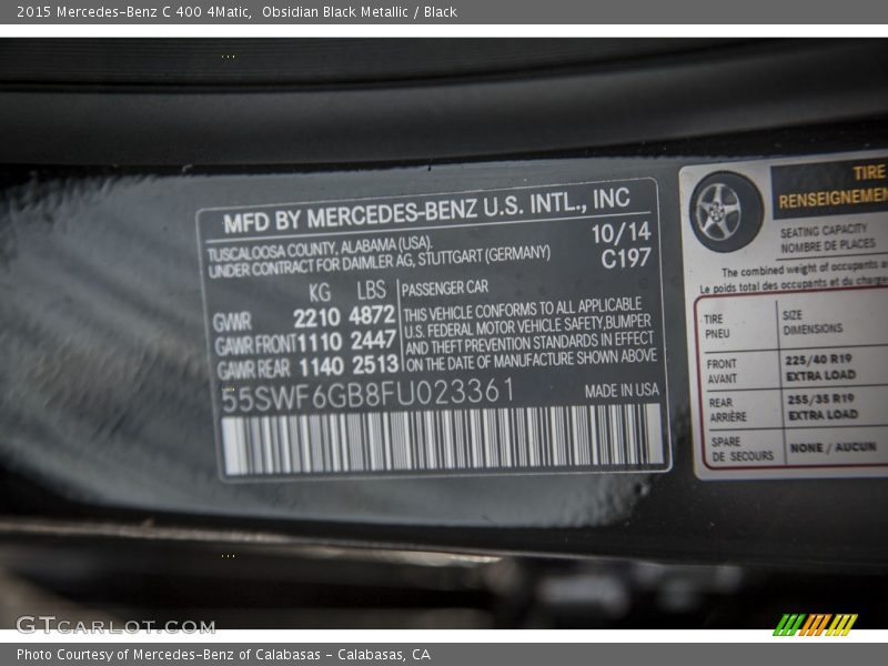 2015 C 400 4Matic Obsidian Black Metallic Color Code 197