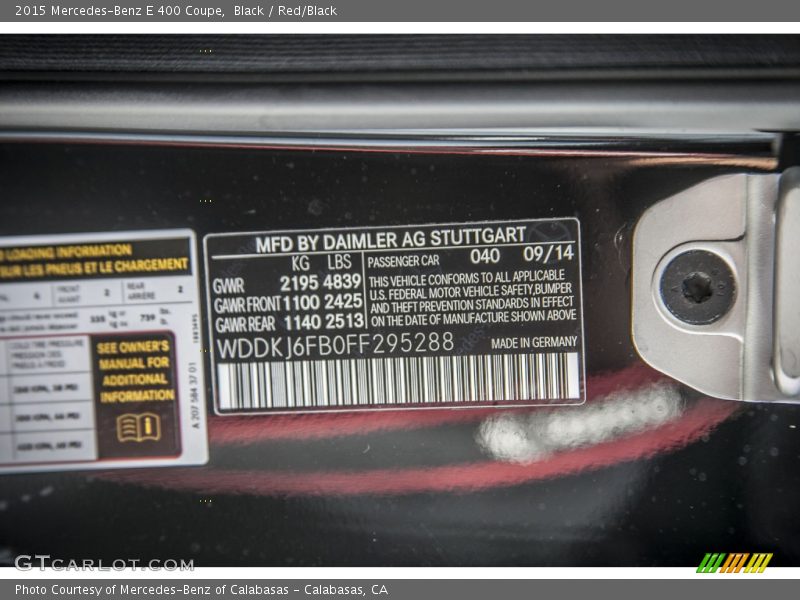Black / Red/Black 2015 Mercedes-Benz E 400 Coupe
