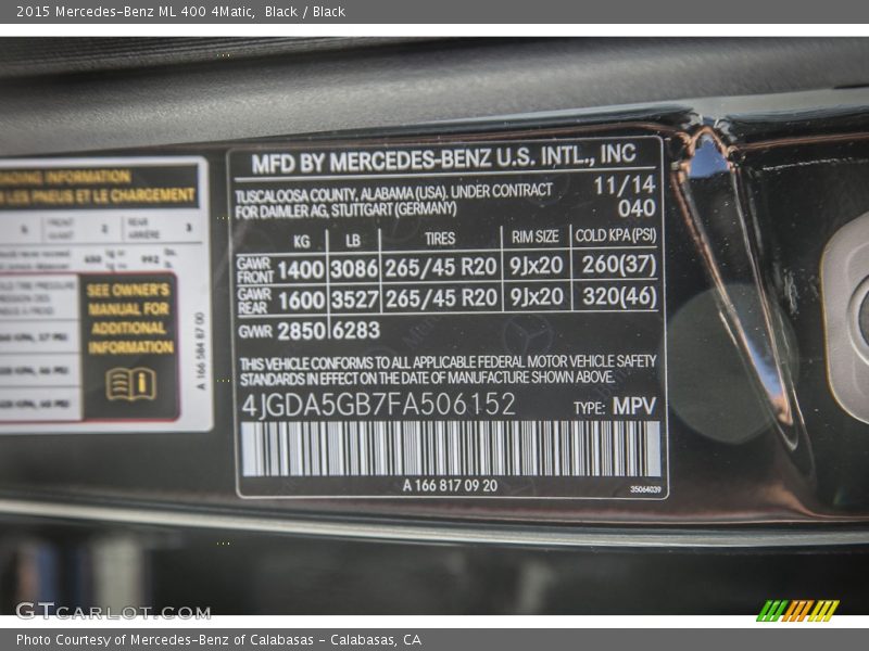 Black / Black 2015 Mercedes-Benz ML 400 4Matic