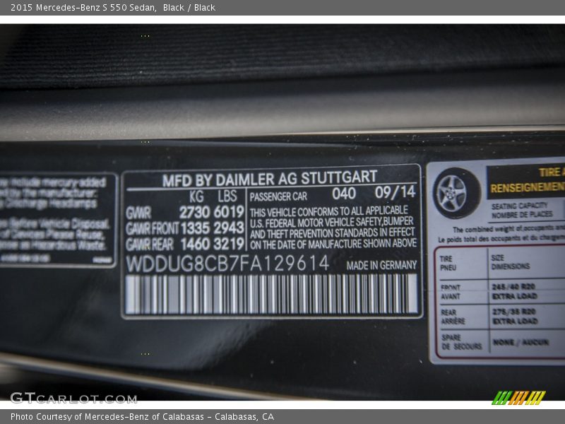 Black / Black 2015 Mercedes-Benz S 550 Sedan