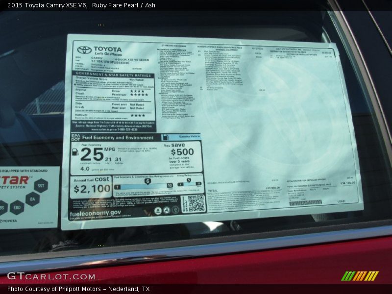  2015 Camry XSE V6 Window Sticker