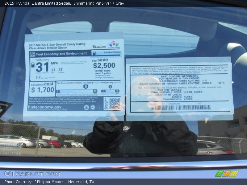 Shimmering Air Silver / Gray 2015 Hyundai Elantra Limited Sedan