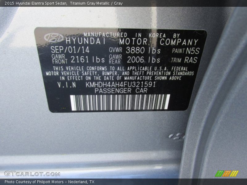 Titanium Gray Metallic / Gray 2015 Hyundai Elantra Sport Sedan