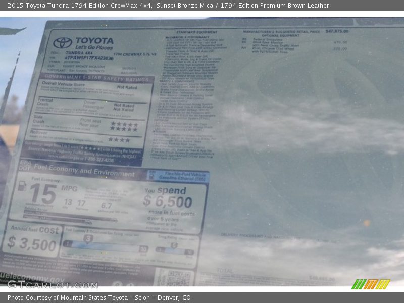 Sunset Bronze Mica / 1794 Edition Premium Brown Leather 2015 Toyota Tundra 1794 Edition CrewMax 4x4