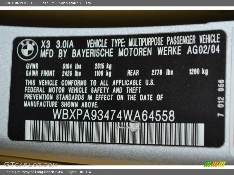 Titanium Silver Metallic / Black 2004 BMW X3 3.0i
