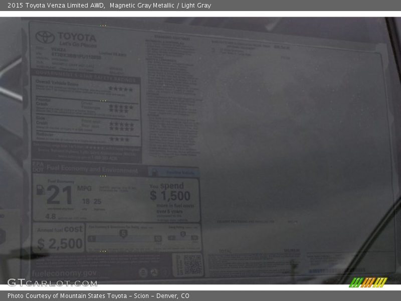 Magnetic Gray Metallic / Light Gray 2015 Toyota Venza Limited AWD