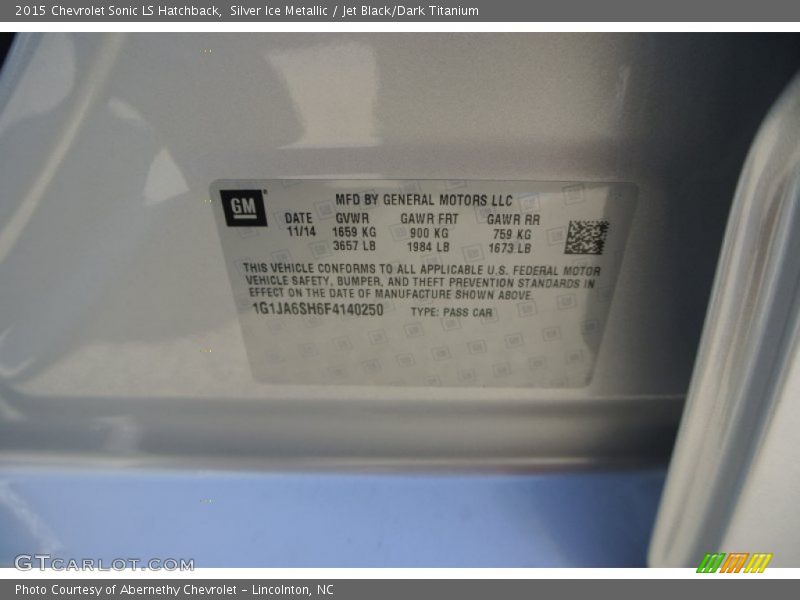 Silver Ice Metallic / Jet Black/Dark Titanium 2015 Chevrolet Sonic LS Hatchback