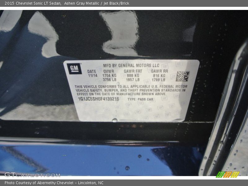 Ashen Gray Metallic / Jet Black/Brick 2015 Chevrolet Sonic LT Sedan
