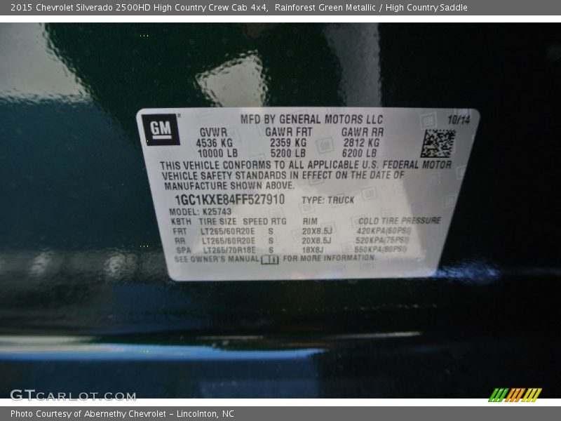 Rainforest Green Metallic / High Country Saddle 2015 Chevrolet Silverado 2500HD High Country Crew Cab 4x4
