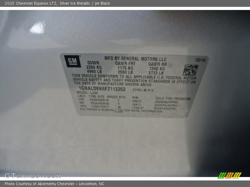 Silver Ice Metallic / Jet Black 2015 Chevrolet Equinox LTZ