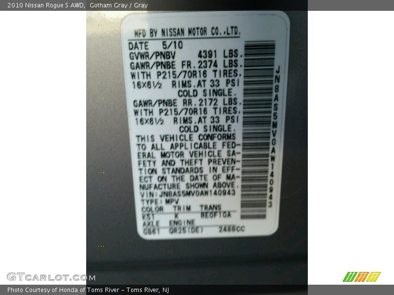 Gotham Gray / Gray 2010 Nissan Rogue S AWD