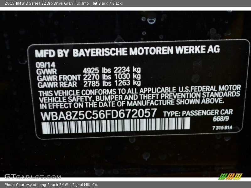 Jet Black / Black 2015 BMW 3 Series 328i xDrive Gran Turismo