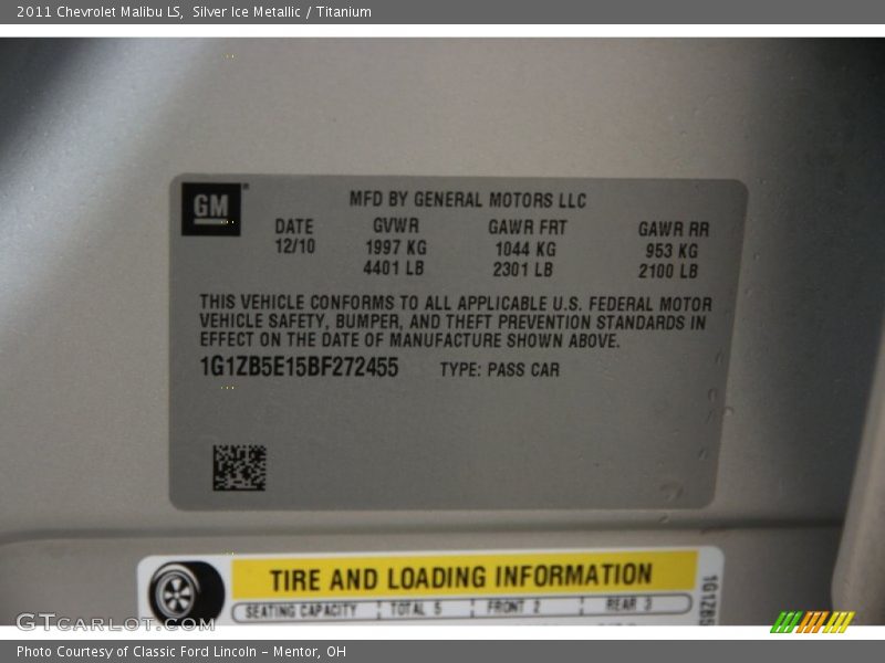 Silver Ice Metallic / Titanium 2011 Chevrolet Malibu LS