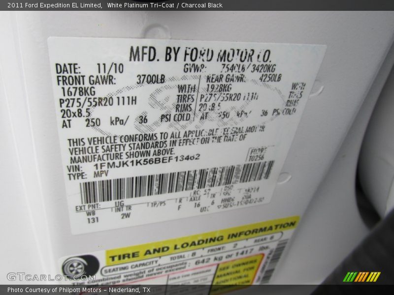 White Platinum Tri-Coat / Charcoal Black 2011 Ford Expedition EL Limited