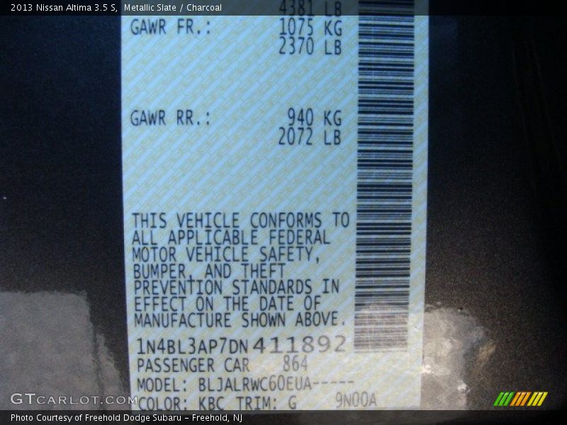 Metallic Slate / Charcoal 2013 Nissan Altima 3.5 S