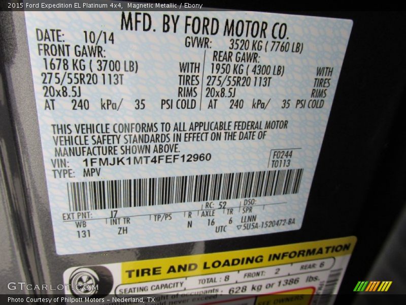 2015 Expedition EL Platinum 4x4 Magnetic Metallic Color Code J7