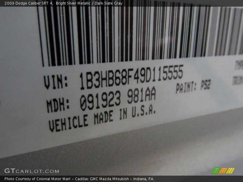 Bright Silver Metallic / Dark Slate Gray 2009 Dodge Caliber SRT 4