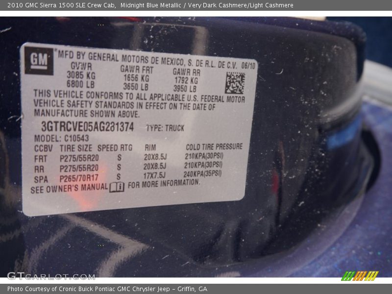 Midnight Blue Metallic / Very Dark Cashmere/Light Cashmere 2010 GMC Sierra 1500 SLE Crew Cab