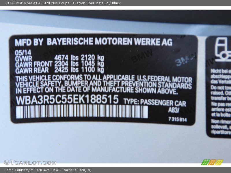 2014 4 Series 435i xDrive Coupe Glacier Silver Metallic Color Code A83