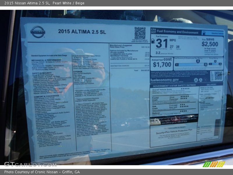 Pearl White / Beige 2015 Nissan Altima 2.5 SL