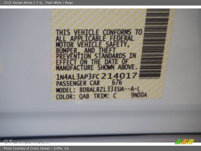 Pearl White / Beige 2015 Nissan Altima 2.5 SL