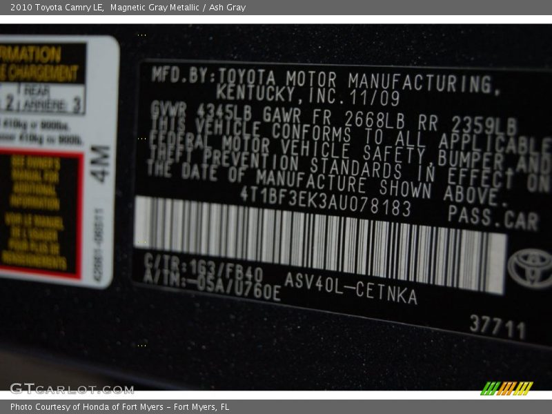 Magnetic Gray Metallic / Ash Gray 2010 Toyota Camry LE