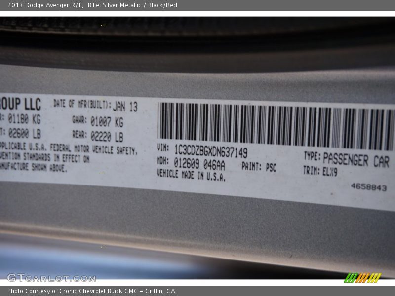 Billet Silver Metallic / Black/Red 2013 Dodge Avenger R/T