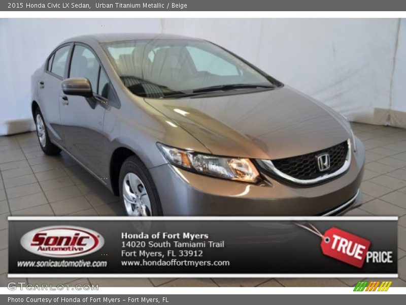 Urban Titanium Metallic / Beige 2015 Honda Civic LX Sedan