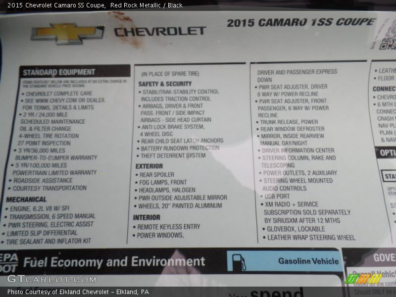  2015 Camaro SS Coupe Window Sticker