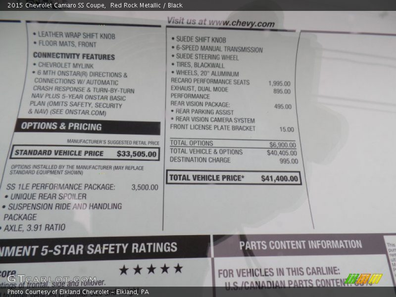  2015 Camaro SS Coupe Window Sticker