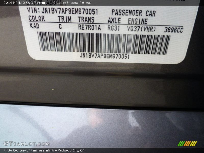 Graphite Shadow / Wheat 2014 Infiniti Q 50 3.7 Premium