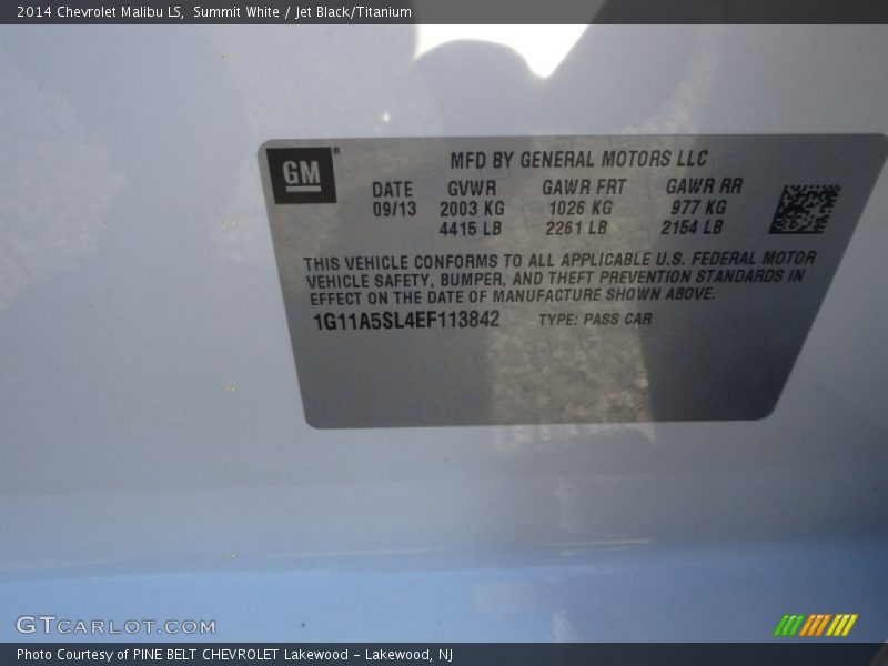 Summit White / Jet Black/Titanium 2014 Chevrolet Malibu LS