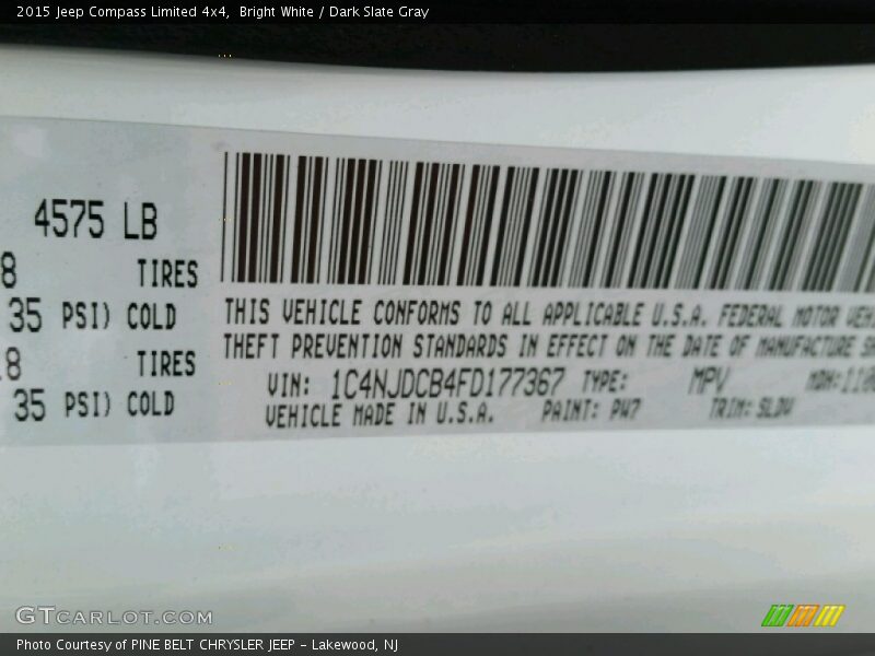 Bright White / Dark Slate Gray 2015 Jeep Compass Limited 4x4