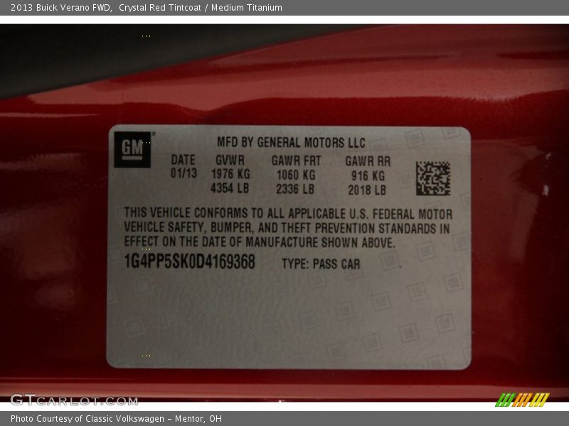 Crystal Red Tintcoat / Medium Titanium 2013 Buick Verano FWD