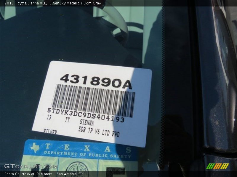 Silver Sky Metallic / Light Gray 2013 Toyota Sienna XLE