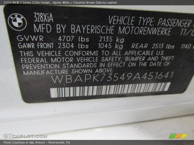 Alpine White / Chestnut Brown Dakota Leather 2009 BMW 3 Series 328xi Sedan