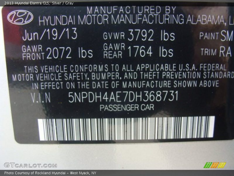 Silver / Gray 2013 Hyundai Elantra GLS