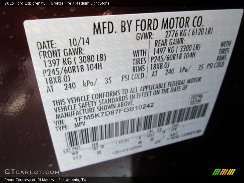 Bronze Fire / Medium Light Stone 2015 Ford Explorer XLT
