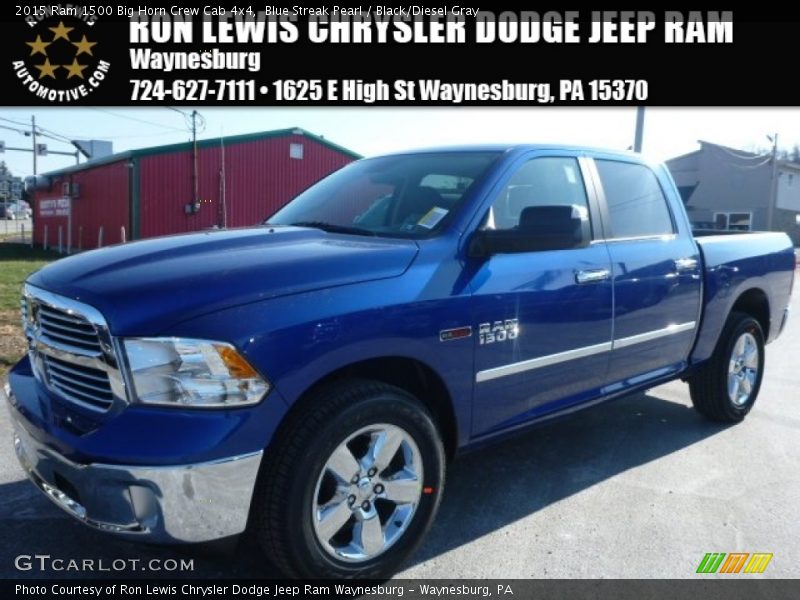 Blue Streak Pearl / Black/Diesel Gray 2015 Ram 1500 Big Horn Crew Cab 4x4
