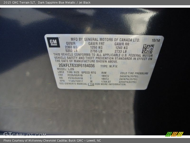 Dark Sapphire Blue Metallic / Jet Black 2015 GMC Terrain SLT