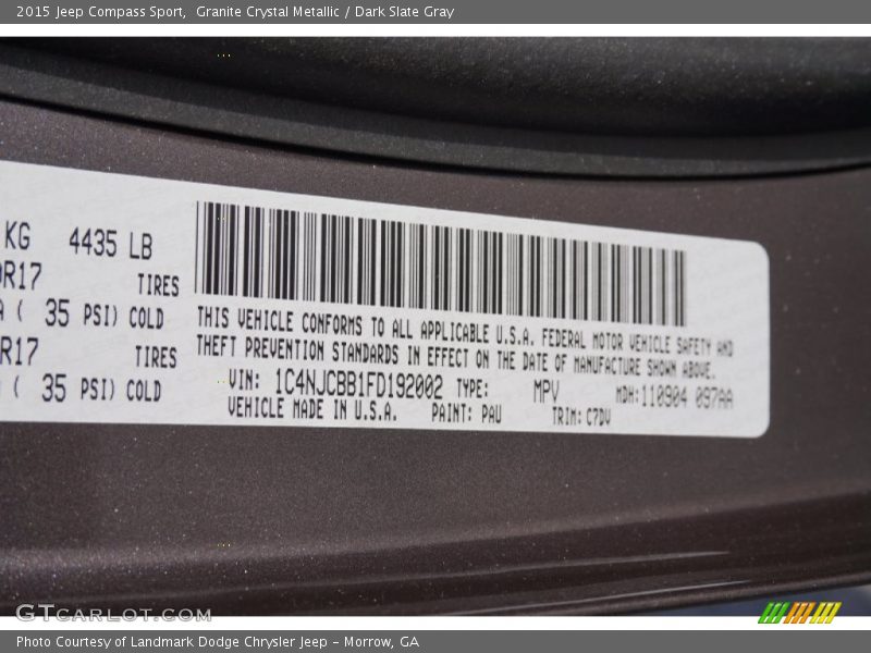 2015 Compass Sport Granite Crystal Metallic Color Code PAU