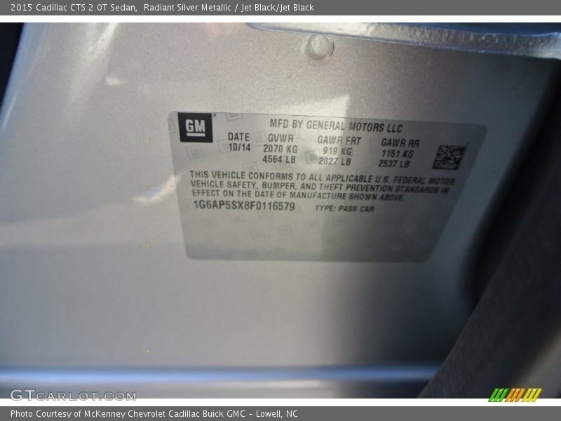 Radiant Silver Metallic / Jet Black/Jet Black 2015 Cadillac CTS 2.0T Sedan