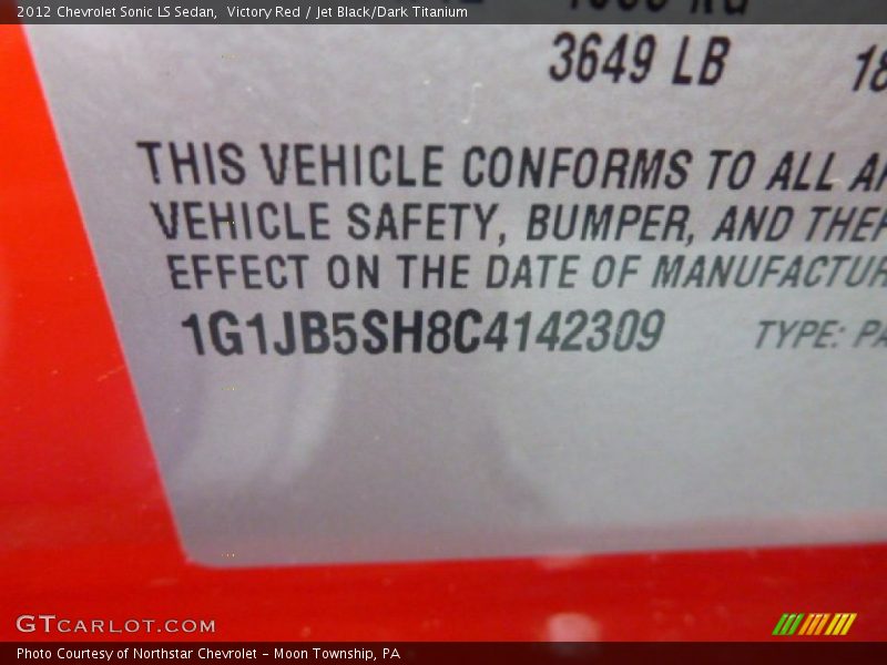 Victory Red / Jet Black/Dark Titanium 2012 Chevrolet Sonic LS Sedan