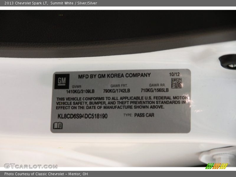 Summit White / Silver/Silver 2013 Chevrolet Spark LT