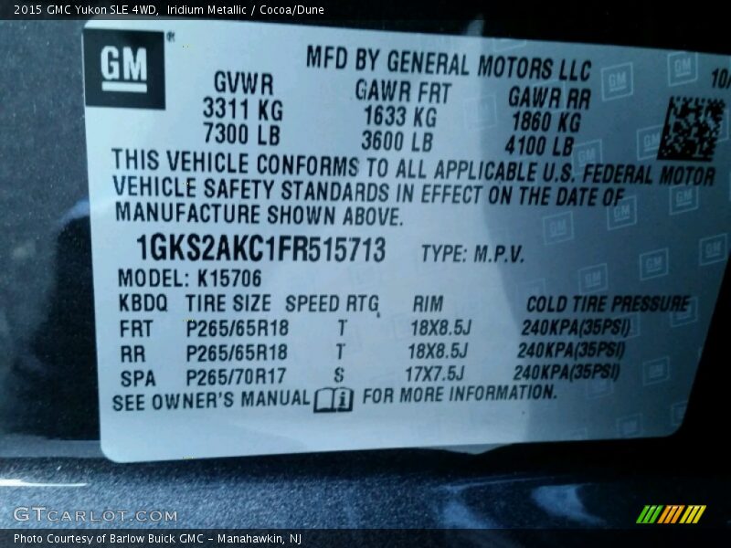 Iridium Metallic / Cocoa/Dune 2015 GMC Yukon SLE 4WD