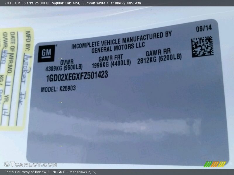 Summit White / Jet Black/Dark Ash 2015 GMC Sierra 2500HD Regular Cab 4x4